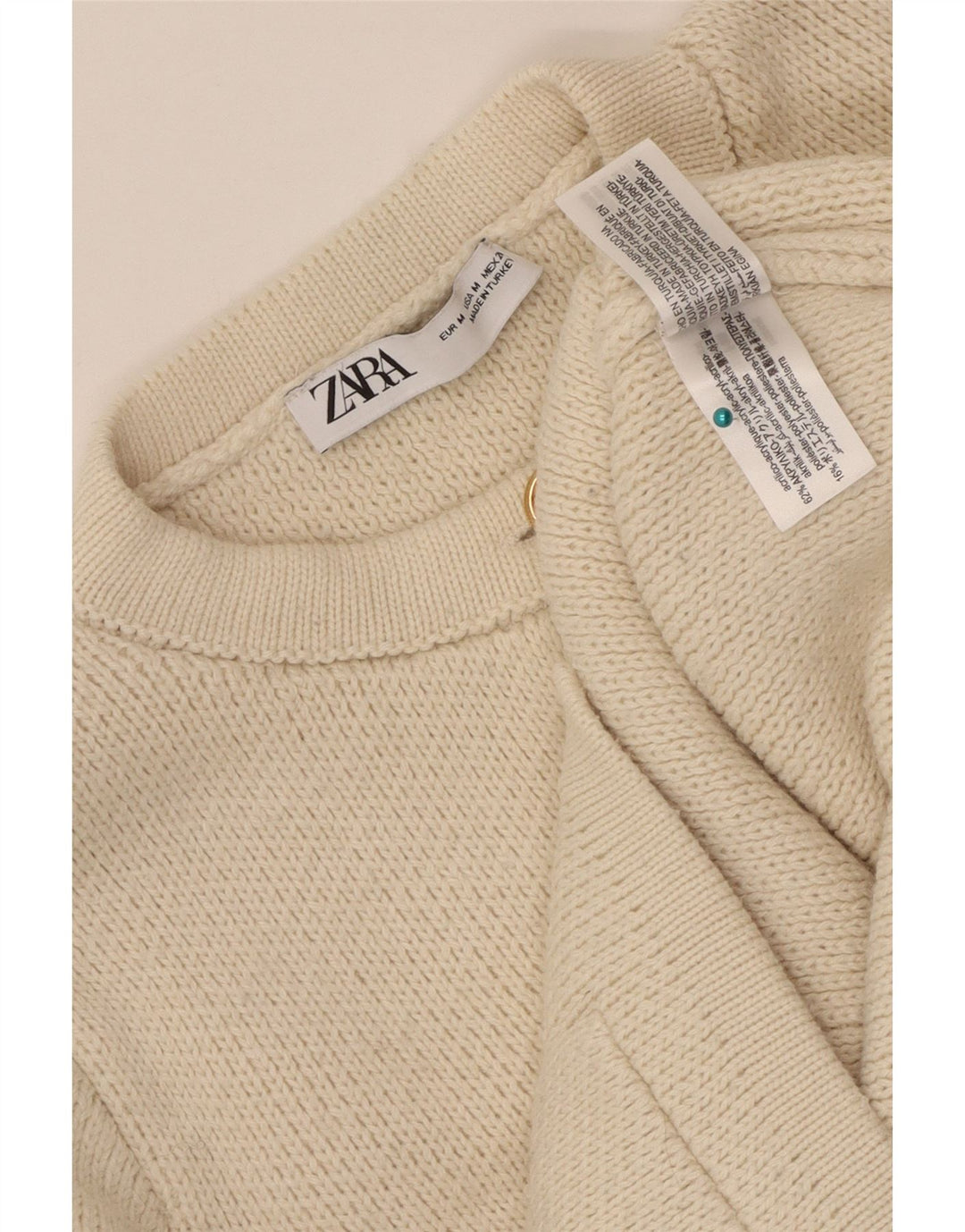 Zara Damen Crop Cardigan Pullover UK 12 Medium Beige Acryl