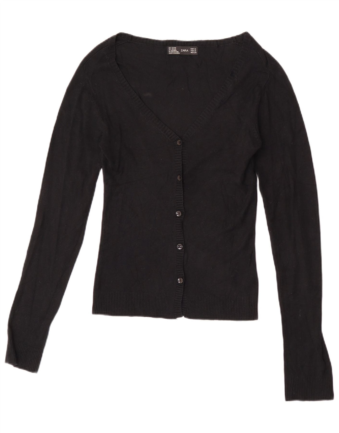 Zara Damen Crop Cardigan Pullover UK 8 Small Schwarz Rayon