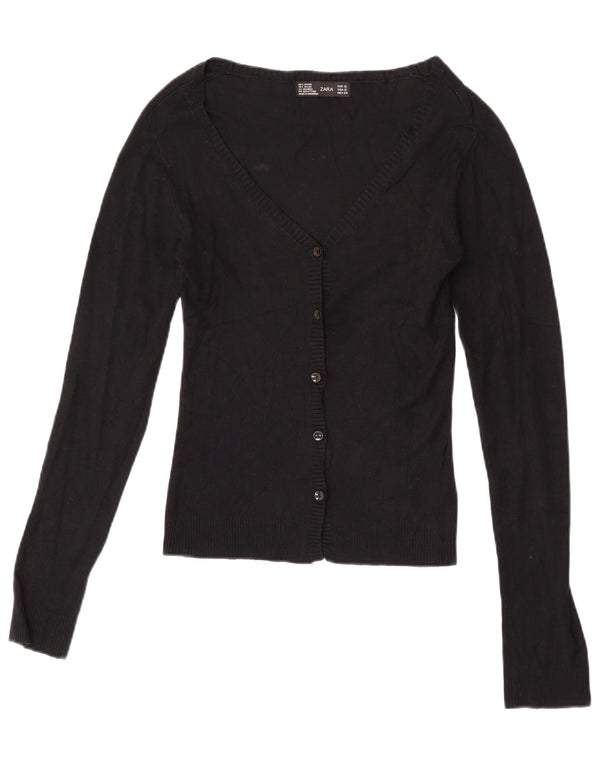 Zara Damen Crop Cardigan Pullover UK 8 Small Schwarz Rayon