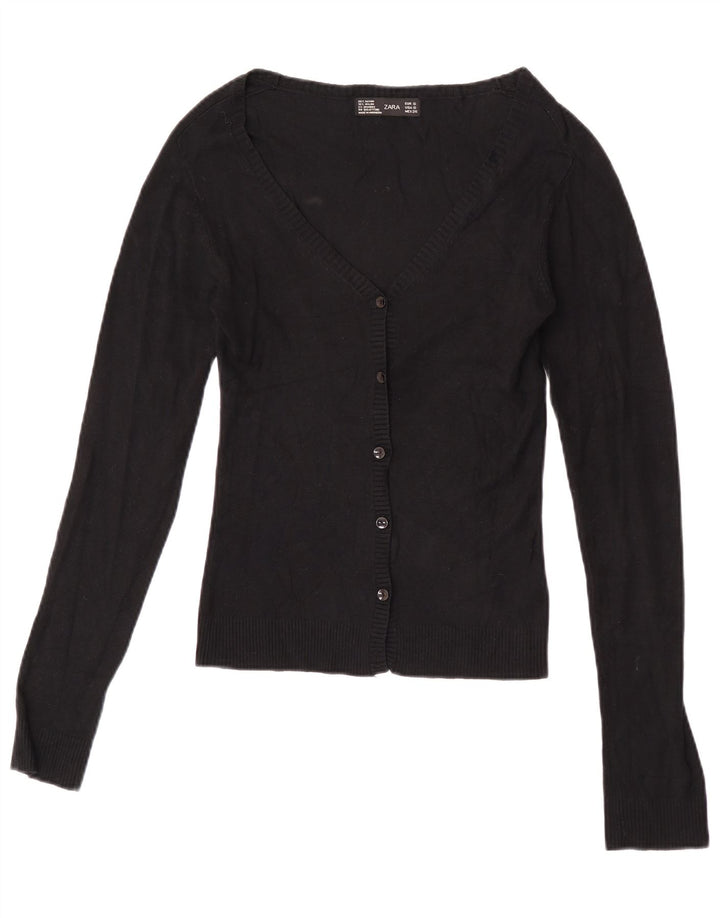 Zara Damen Crop Cardigan Pullover UK 8 Small Schwarz Rayon