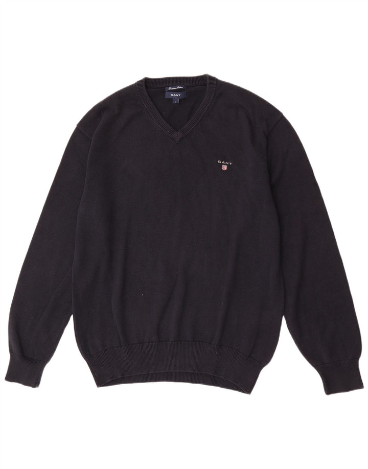 Gant Herren-Pullover, reguläre Passform, V-Ausschnitt, groß, marineblau, Baumwolle