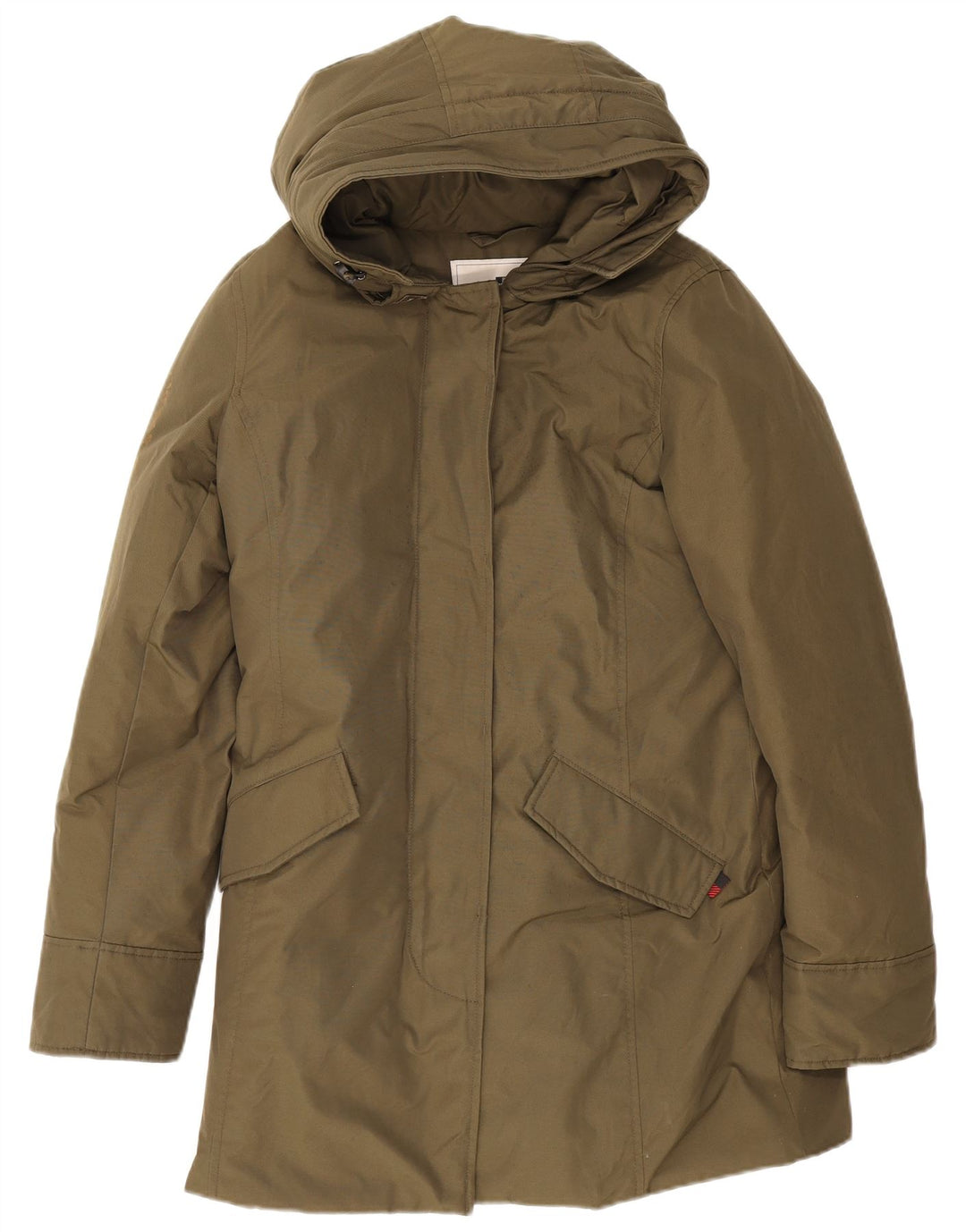 Woolrich Damen-Parkajacke mit Kapuze, UK 14, mittlere Khaki-Baumwolle