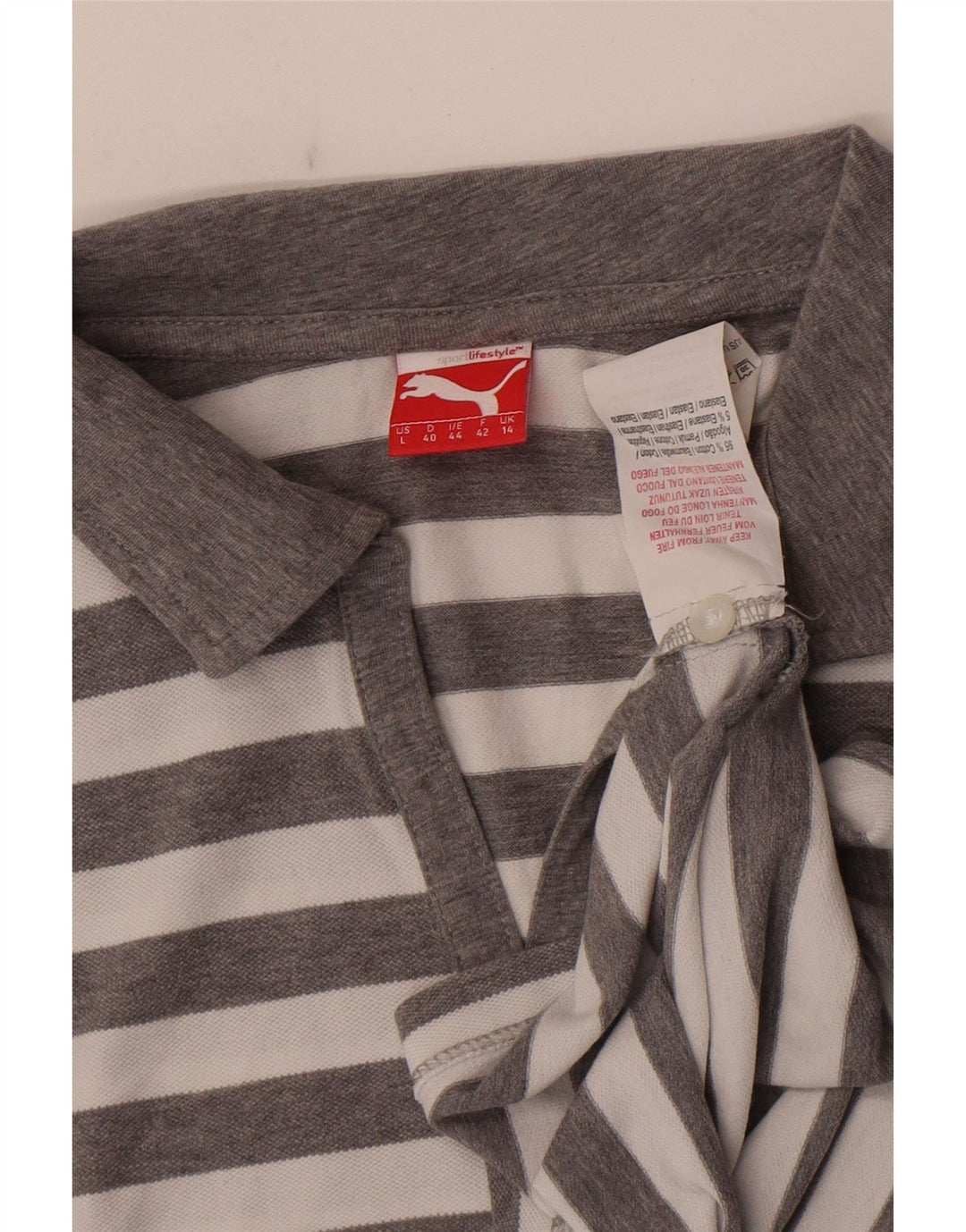 Puma Damen Poloshirt UK 14 Mittelgrau gestreift aus Baumwolle