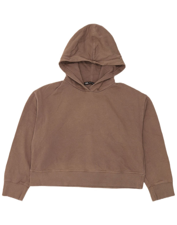Zara Womens Hooded Relaxed Fit Hoodie Pullover UK 16 Large Braune Baumwolle