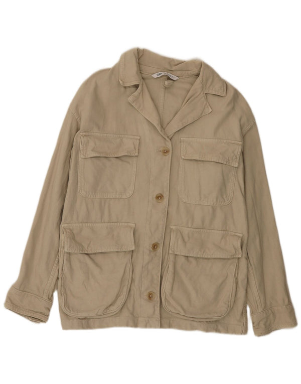 Übergroße Utility-Jacke von Zara für Damen, UK 10, kleine Khaki-Baumwolle
