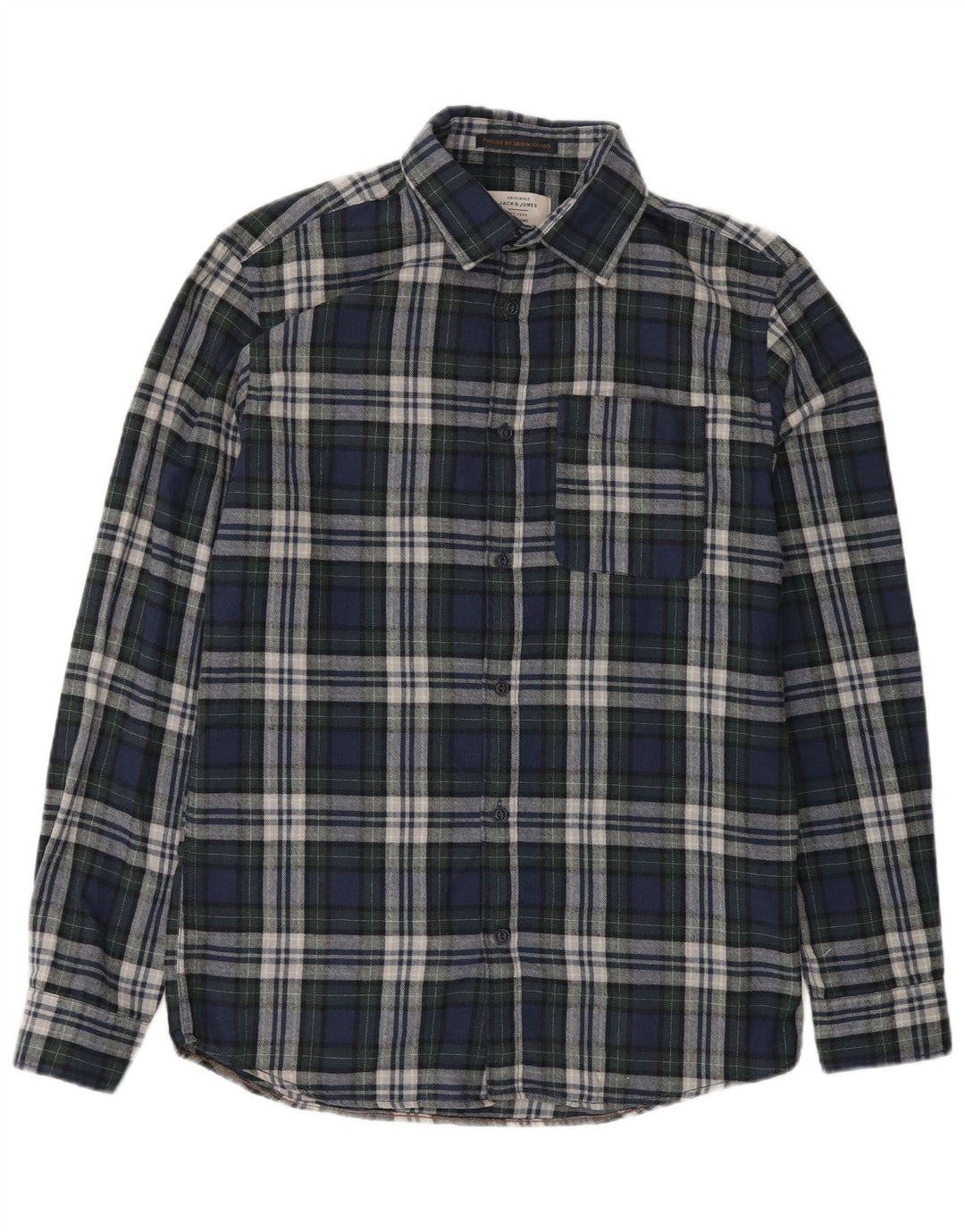 Jack & Jones Herren-Flanellhemd, mittelgroß, marineblau, kariert, Baumwolle