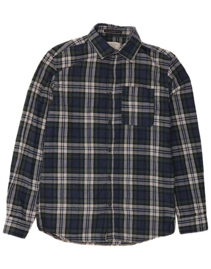 Jack & Jones Herren-Flanellhemd, mittelgroß, marineblau, kariert, Baumwolle
