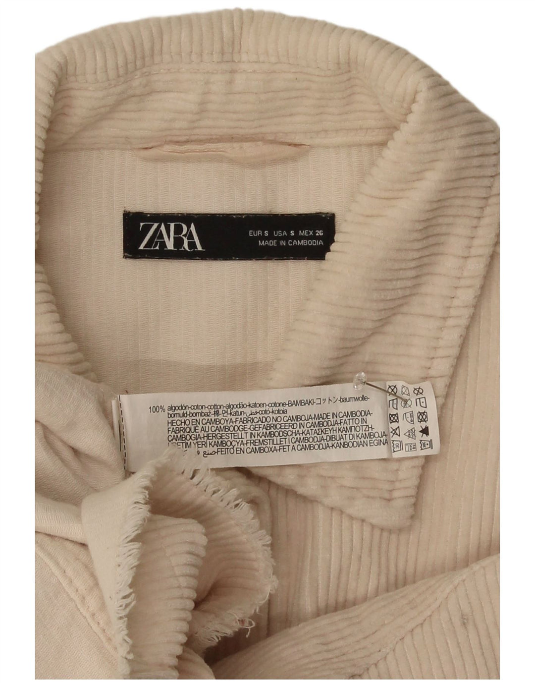 Übergroße Cordjacke von Zara für Damen, UK 10, Größe S, cremefarbene Baumwolle