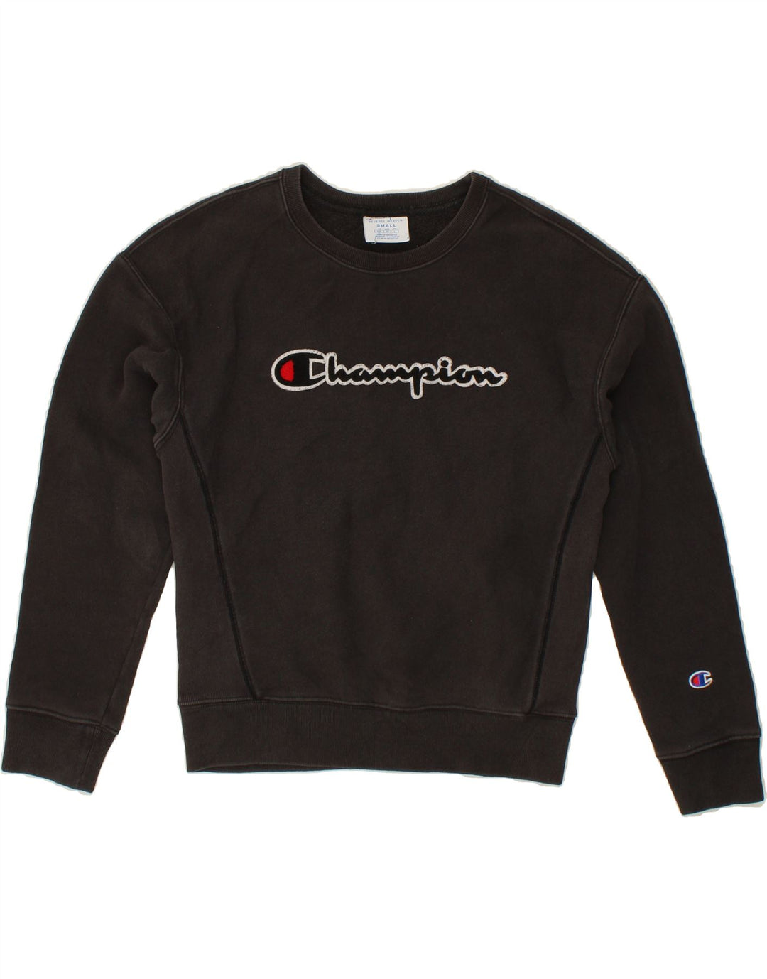 CHAMPION Womens Oversized Graphic Sweatshirt Jumper UK 10 Small Black Vintage Champion and Second-Hand Champion from Messina Hembry 