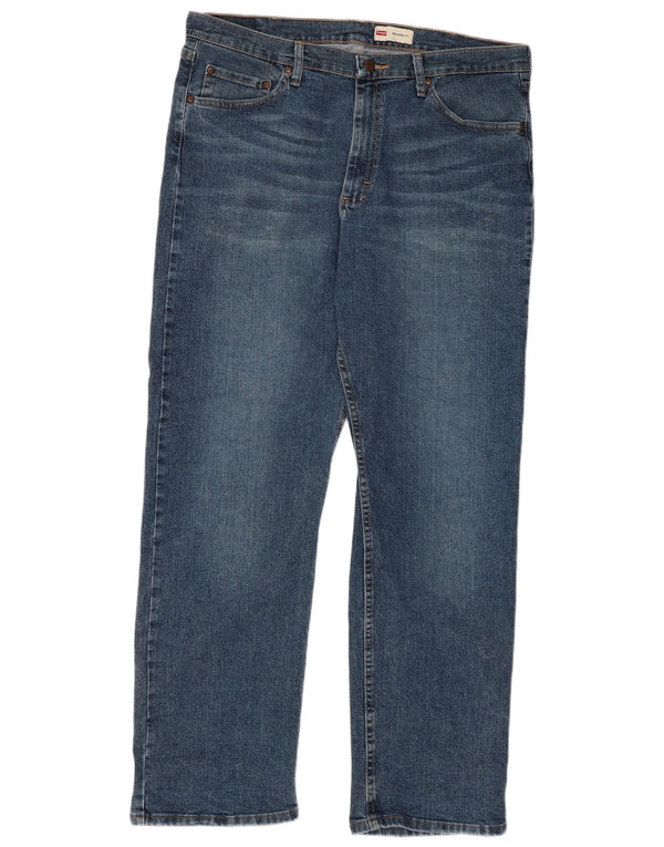 Wrangler Mens Relaxed Fit Straight Jeans W36 L32 Blue Cotton