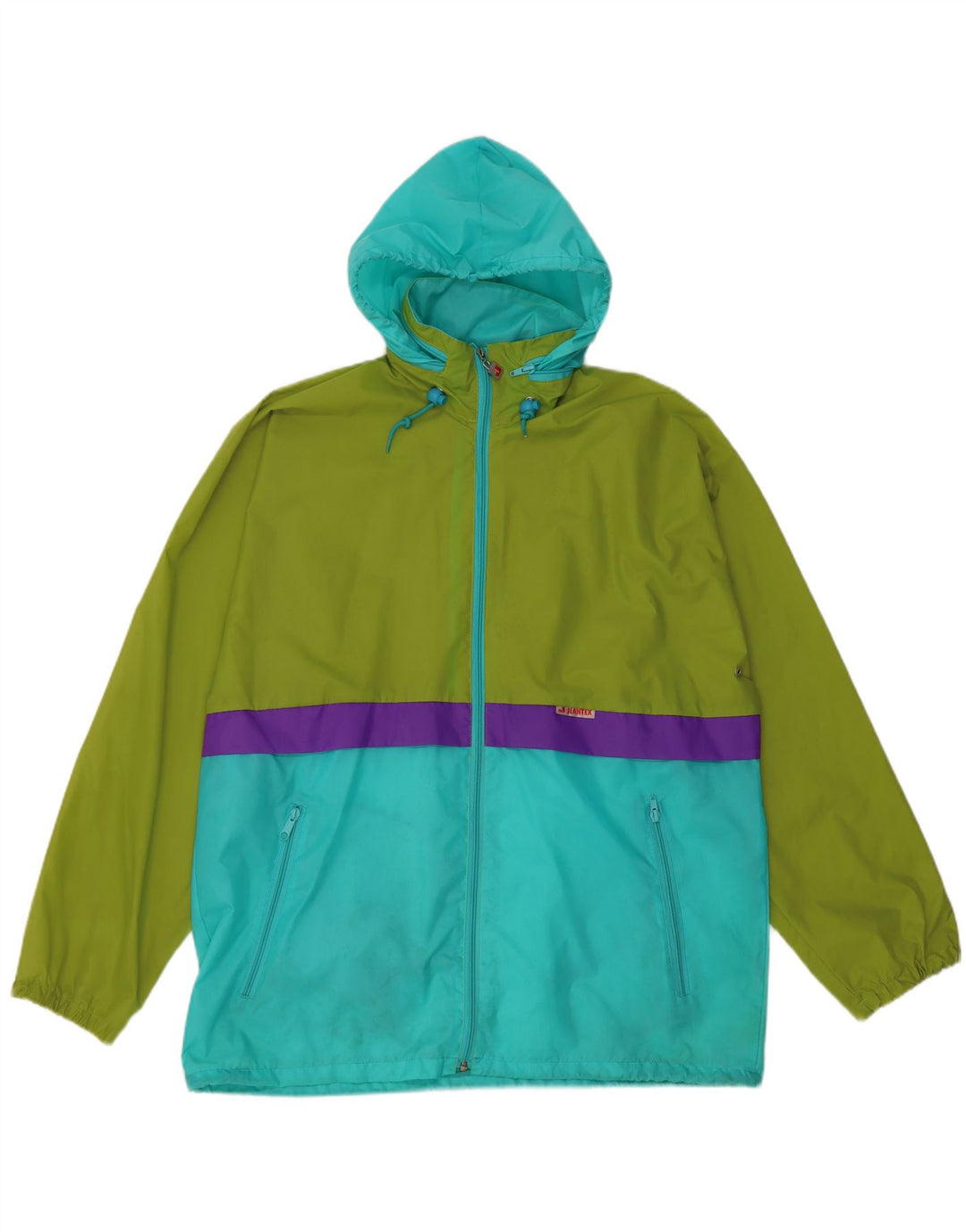 J Jeantex Herren-Regenjacke mit Kapuze, UK 38, Mittelgrün, Colourblock-Polyamid