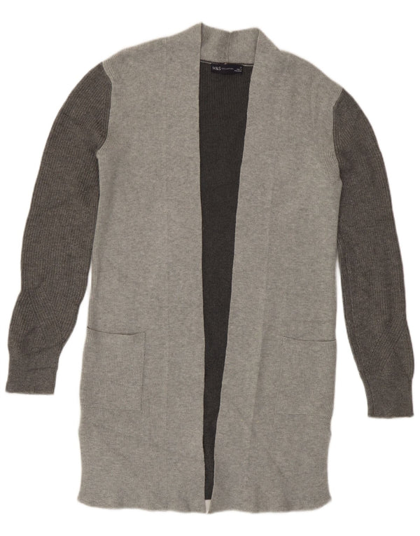 Marks & Spencer Damen Longline-Cardigan-Pullover UK 6 XS Grauer Farbblock