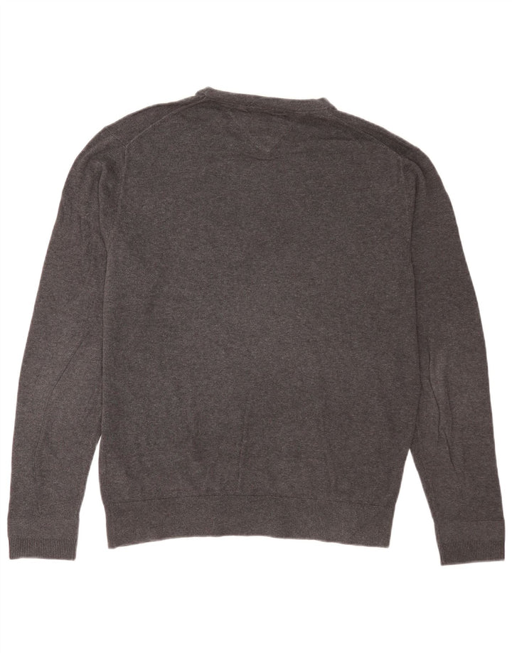 Tommy Hilfiger Herren-Pullover mit Rundhalsausschnitt, groß, graue Baumwolle