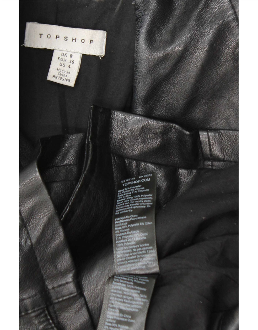 Topshop Damen Bikerjacke UK 8 Small Schwarz Polyester
