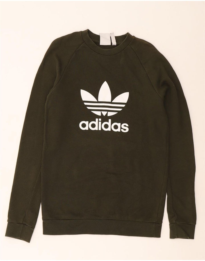 ADIDAS Mens Graphic Sweatshirt Jumper XS Khaki Cotton Vintage Adidas and Second-Hand Adidas from Messina Hembry 