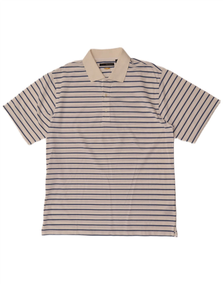 Greg Norman Herren-Poloshirt, groß, weiß gestreift, Baumwolle