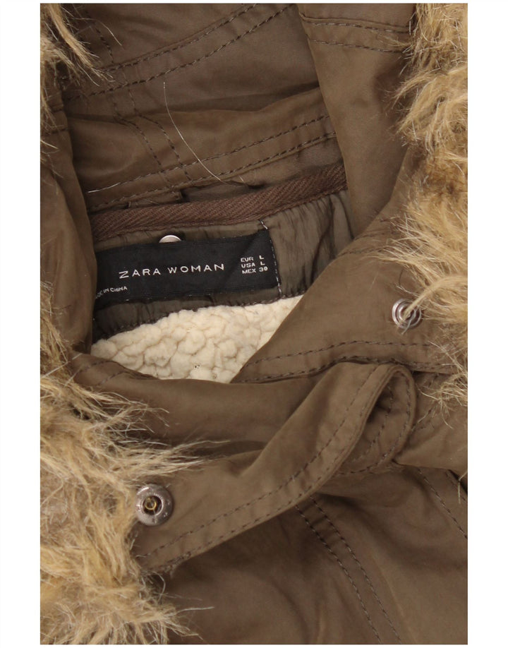 Zara Damen-Windbreakerjacke mit Kapuze, Gr. 16, groß, Khaki