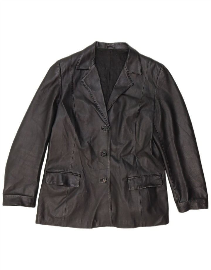 VINTAGE Womens 3 Button Leather Blazer Jacket UK 16 Large Black