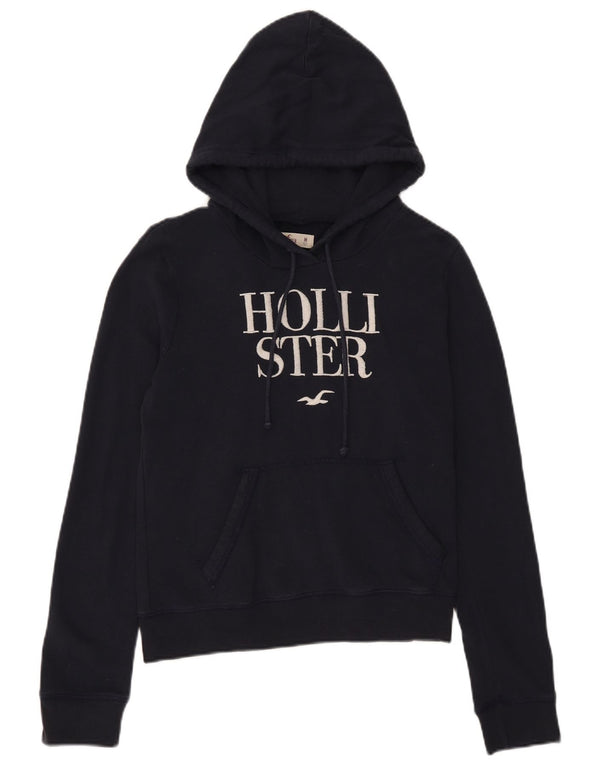 Hollister Womens Graphic Hoodie Pullover UK 12 Medium Marineblau Baumwolle