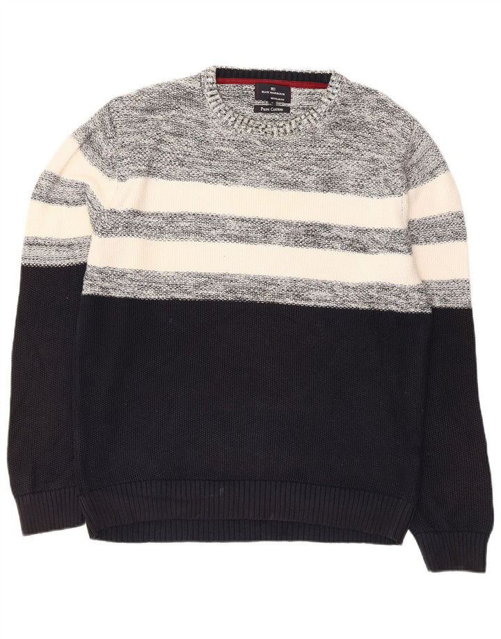 Marks & Spencer Herren-Pullover mit Rundhalsausschnitt, mittlerer Marineblau-Farbblock