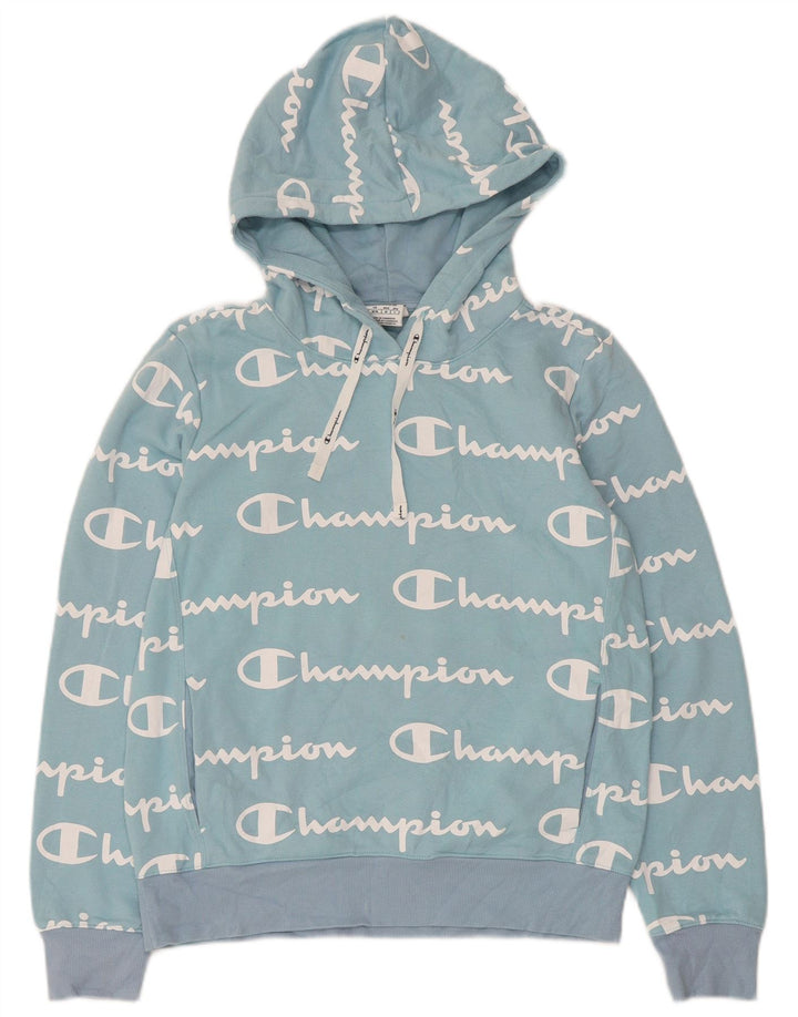 CHAMPION Damen Graphic Hoodie Pullover UK 12 Mittelblau