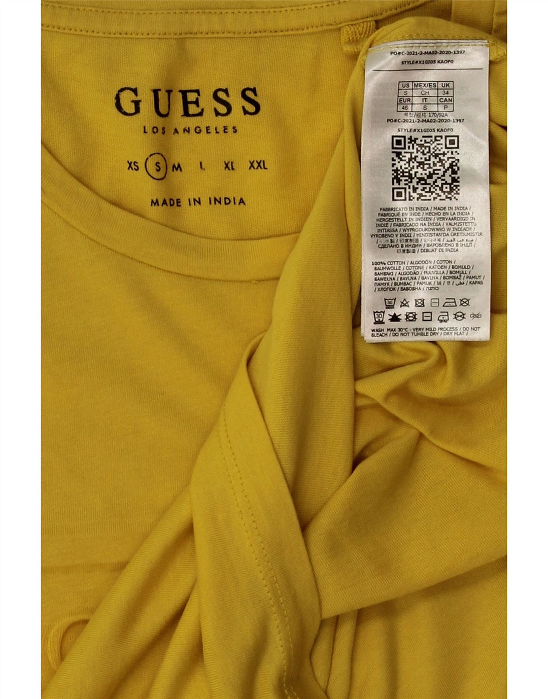 Guess Herren-T-Shirt mit Grafik, Größe S, gelbe Baumwolle
