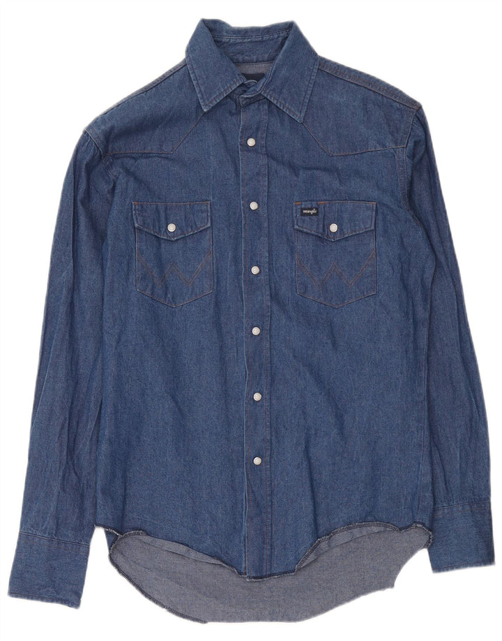 Wrangler Herren-Western-Jeanshemd, Größe 15, mittelblaue Baumwolle