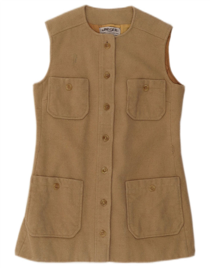 JAEGER Womens Utility Gilet UK 10 Small Beige Wolle