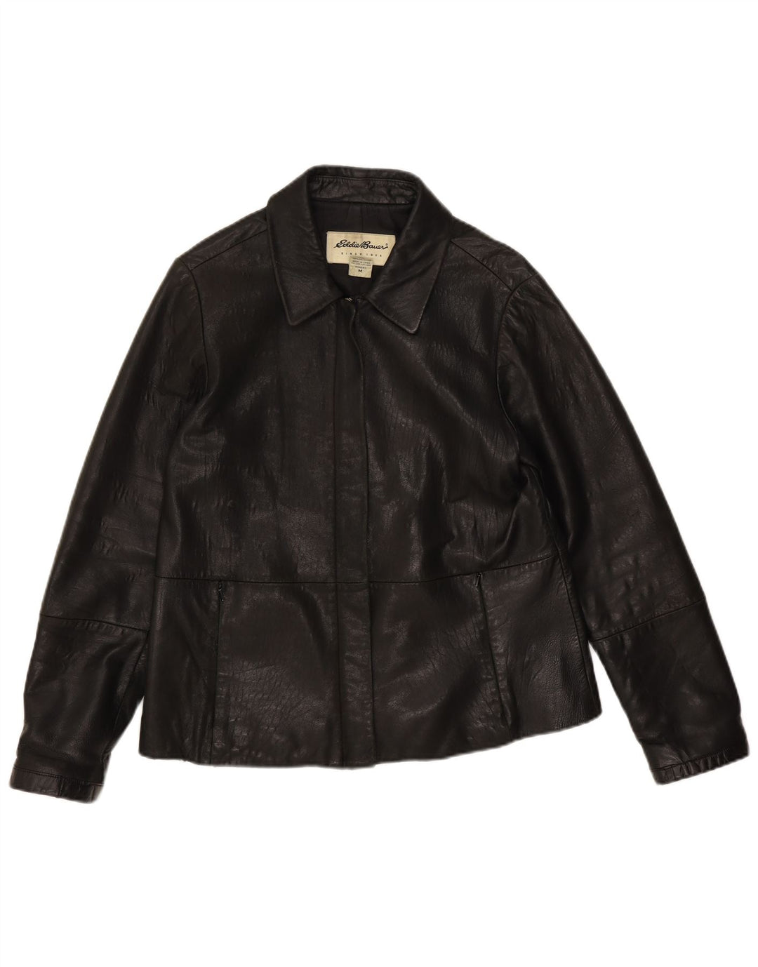 EDDIE BAUER Damen Lederjacke UK 14 Mittelschwarzes Leder