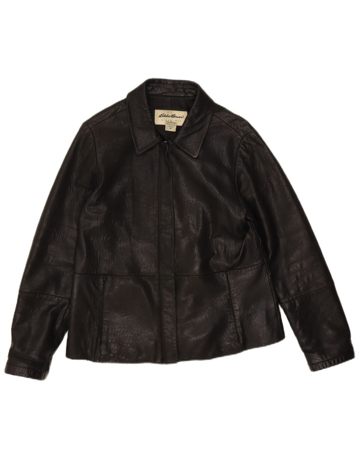 EDDIE BAUER Damen Lederjacke UK 14 Mittelschwarzes Leder