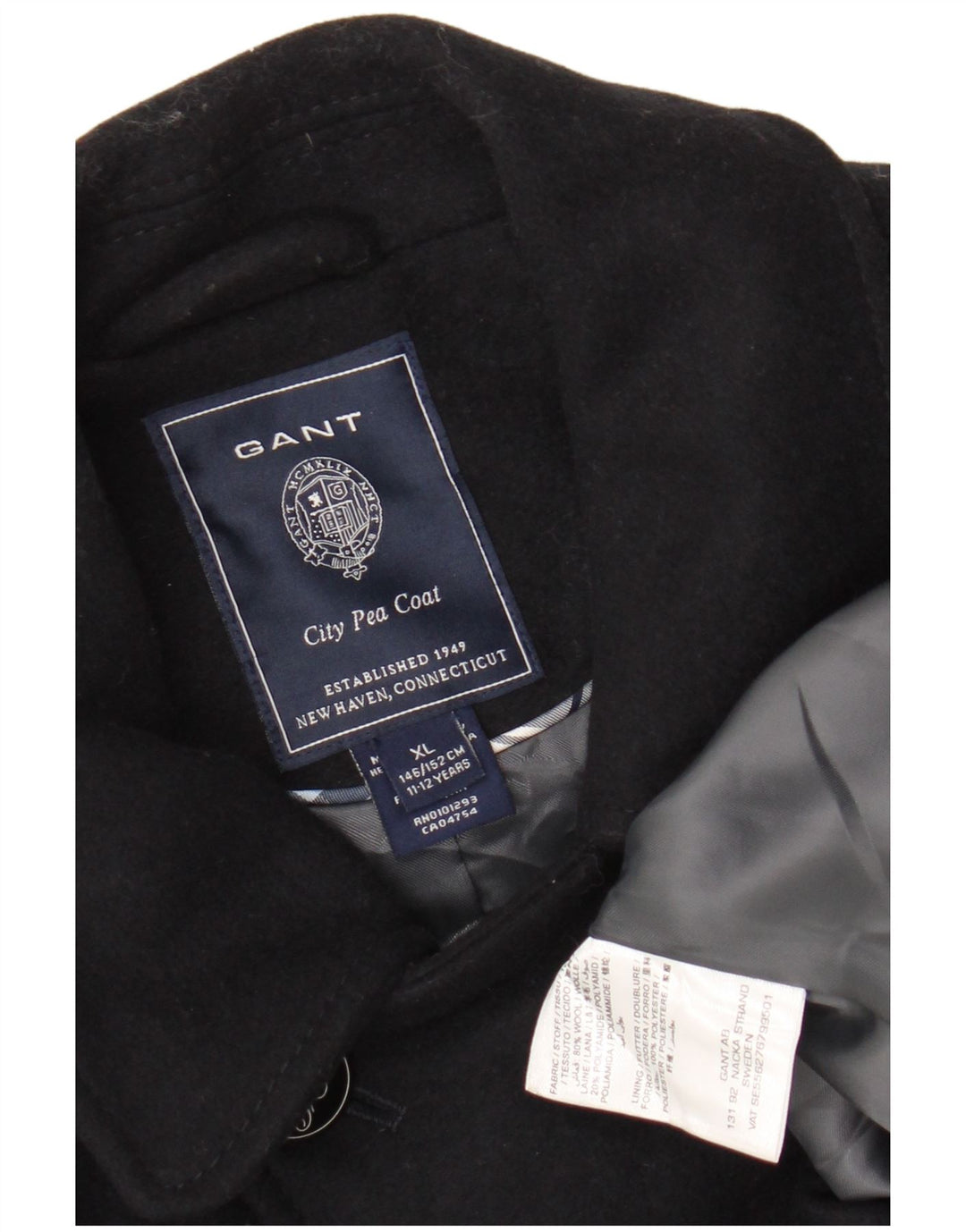 Gant Pea Coat für Mädchen, 11–12 Jahre, XL, marineblaue Wolle
