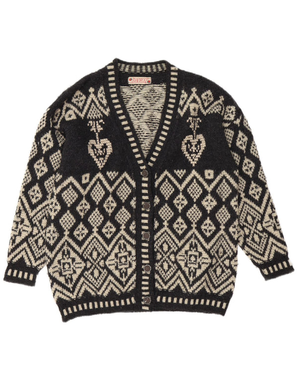 Vintage Damen Cardigan Pullover UK 16 Groß Schwarz Fair Isle