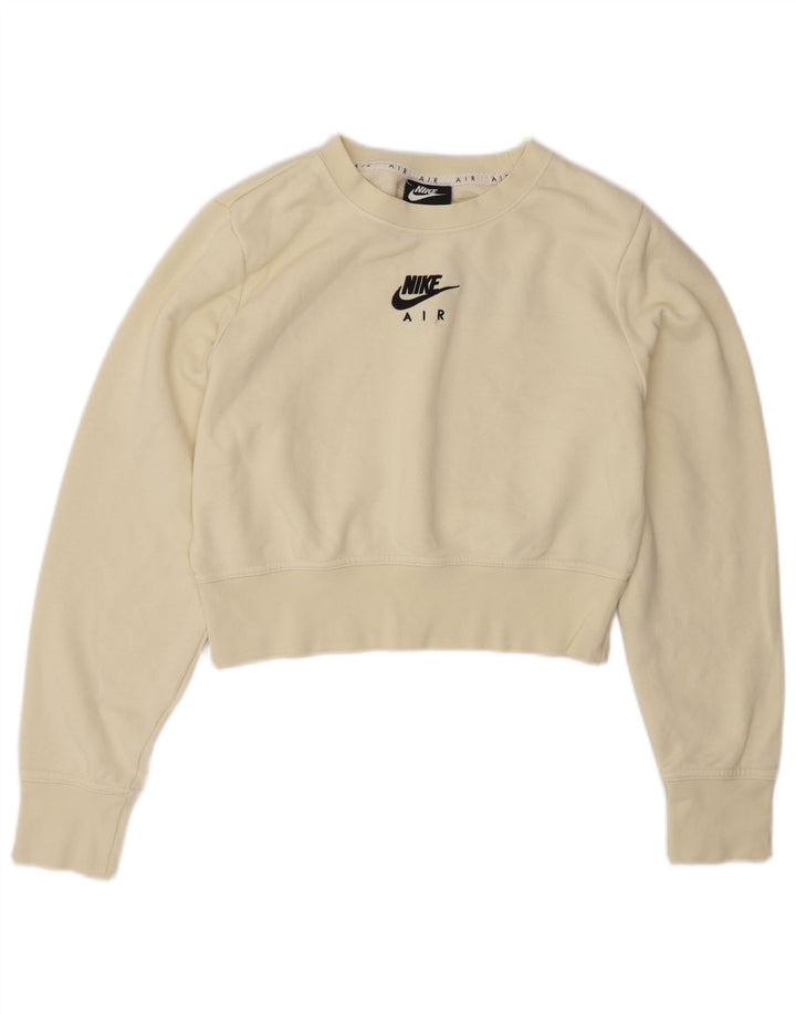 NIKE Womens Graphic Crop Sweatshirt Jumper UK 14 Medium Off White Cotton