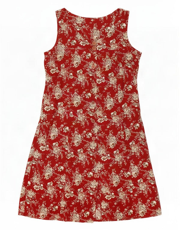 Vintage Damen Ärmelloses Hemdkleid UK 12 Mittelrot geblümt