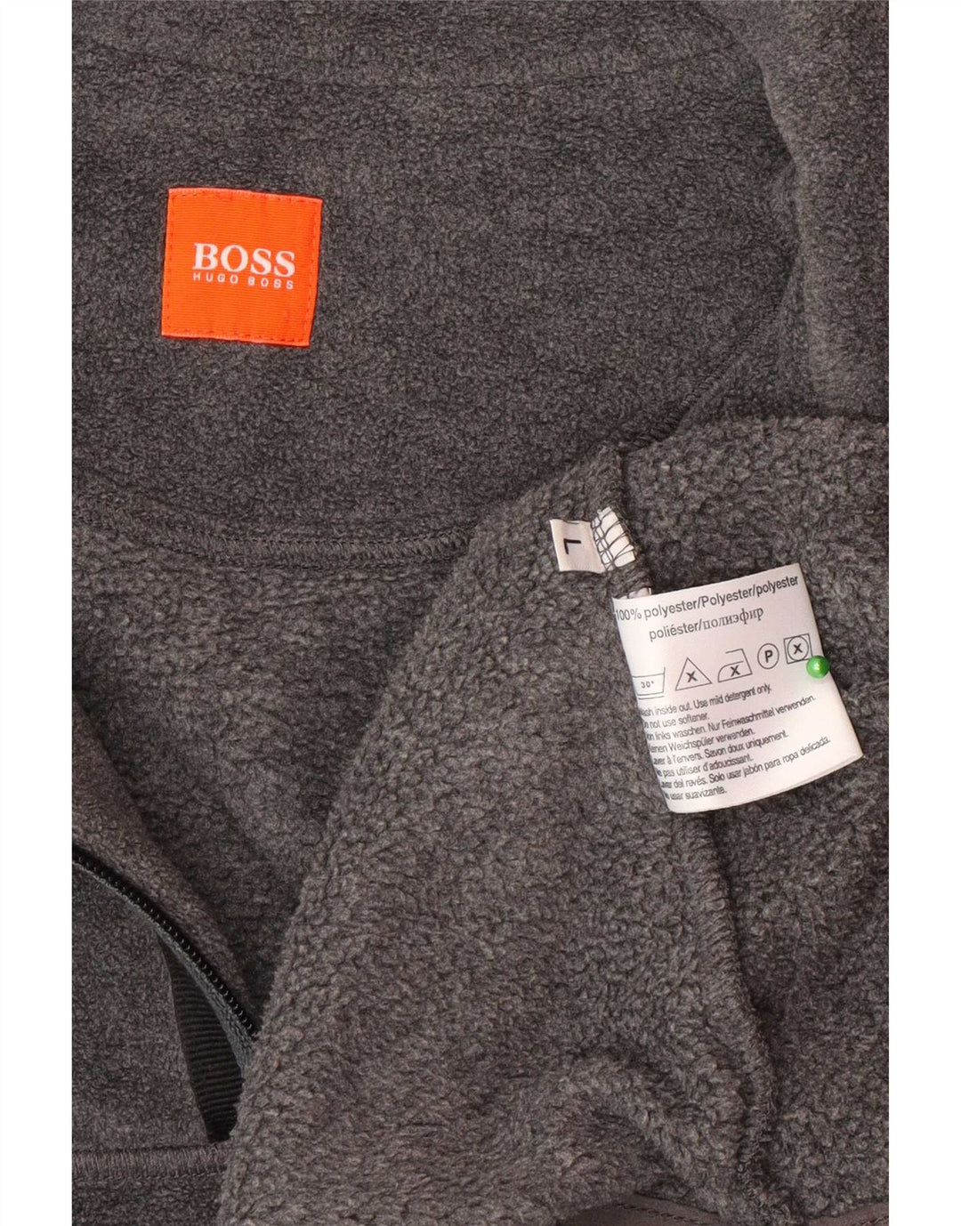 Hugo Boss Herren-Fleecepullover mit Reißverschluss am Hals, großes graues Polyester