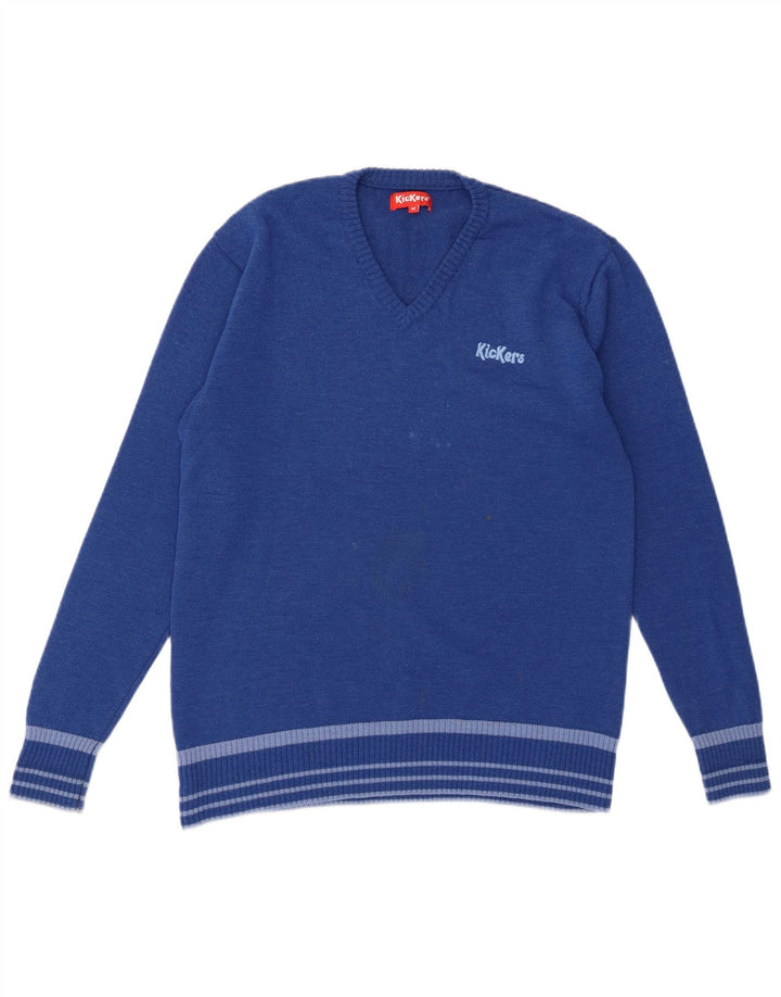 Kickers Herren-Pullover mit V-Ausschnitt aus mittelblauer Wolle
