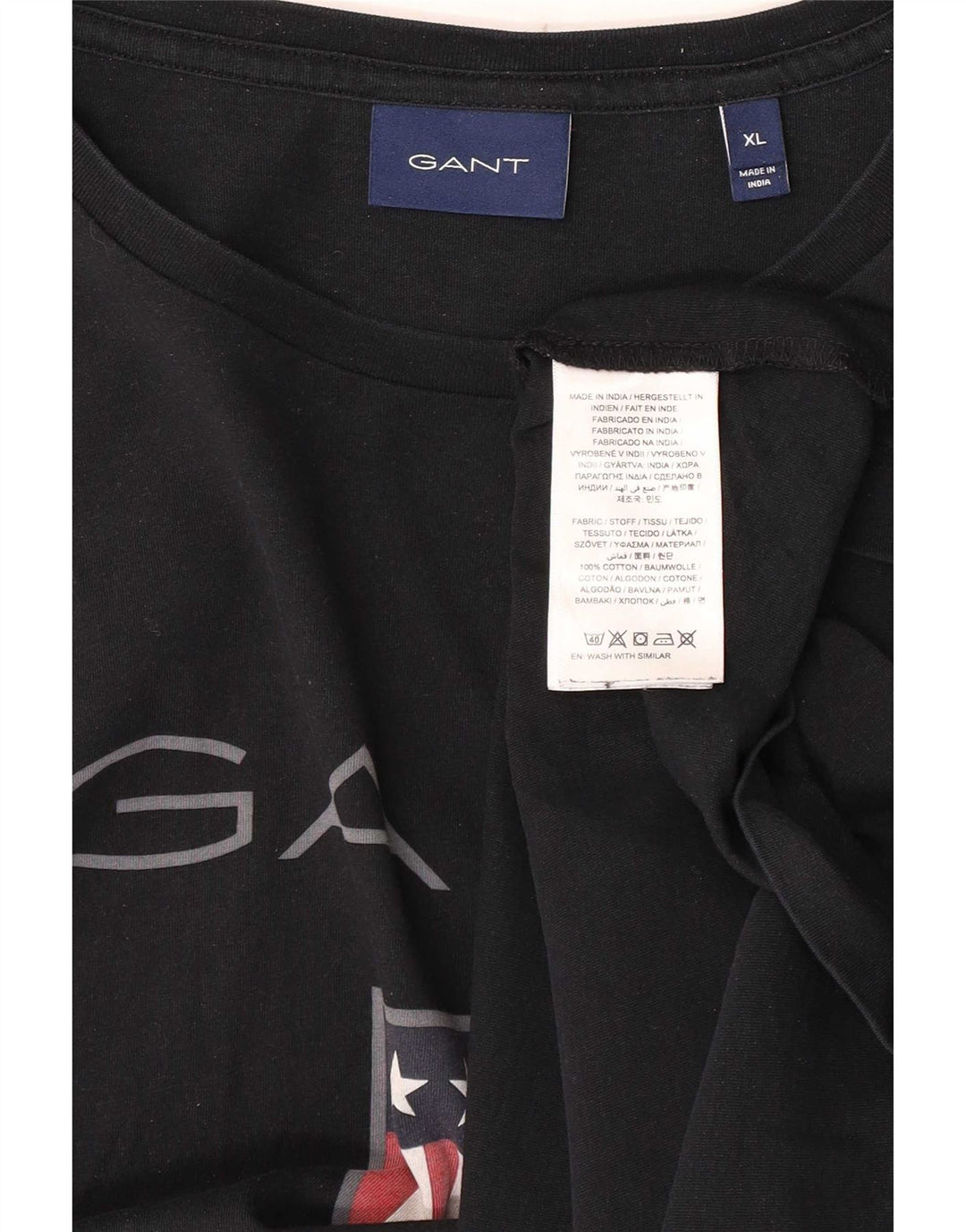 Gant Herren Grafik-T-Shirt-Oberteil XL aus schwarzer Baumwolle