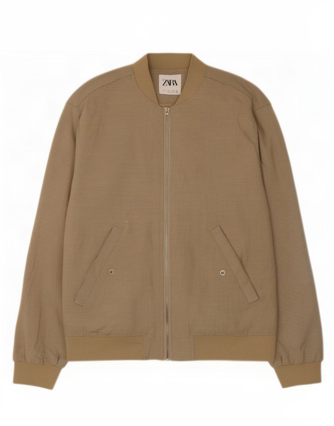 Zara Herren Bomberjacke UK 36 Small Beige Check Polyester