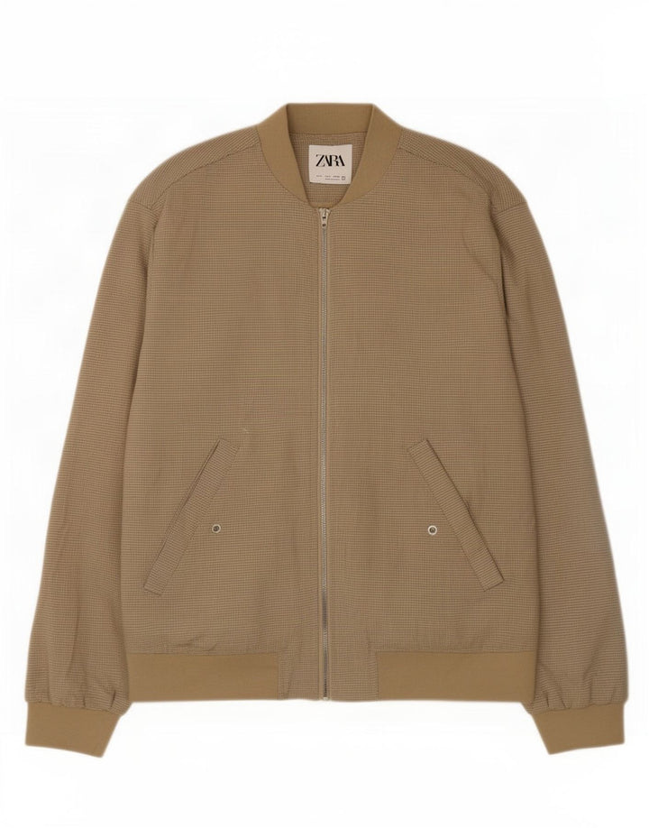 Zara Herren Bomberjacke UK 36 Small Beige Check Polyester