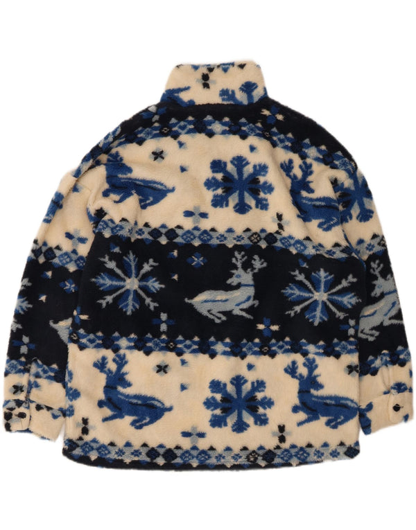 Vintage Womens Zip Neck Fleece Jumper UK 20 2XL Off White Fair Isle Aztec