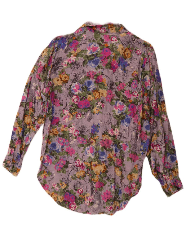 Vintage Damen Hemdbluse UK 14 Großes mehrfarbiges Blumenmuster