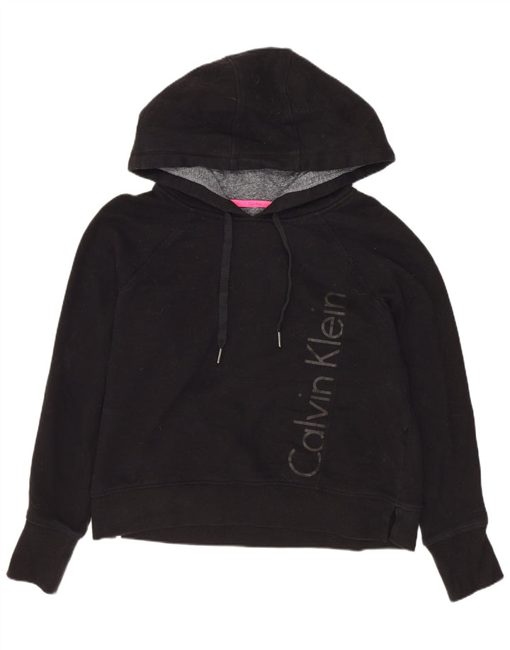 CALVIN KLEIN Damen Performance Crop Hoodie Pullover UK 14 Medium Schwarz
