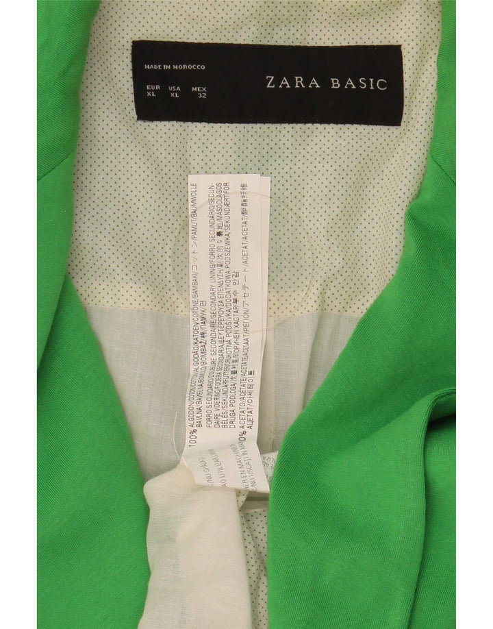 Zara Damen 1-Knopf-Blazerjacke UK 18 XL Grüne Baumwolle