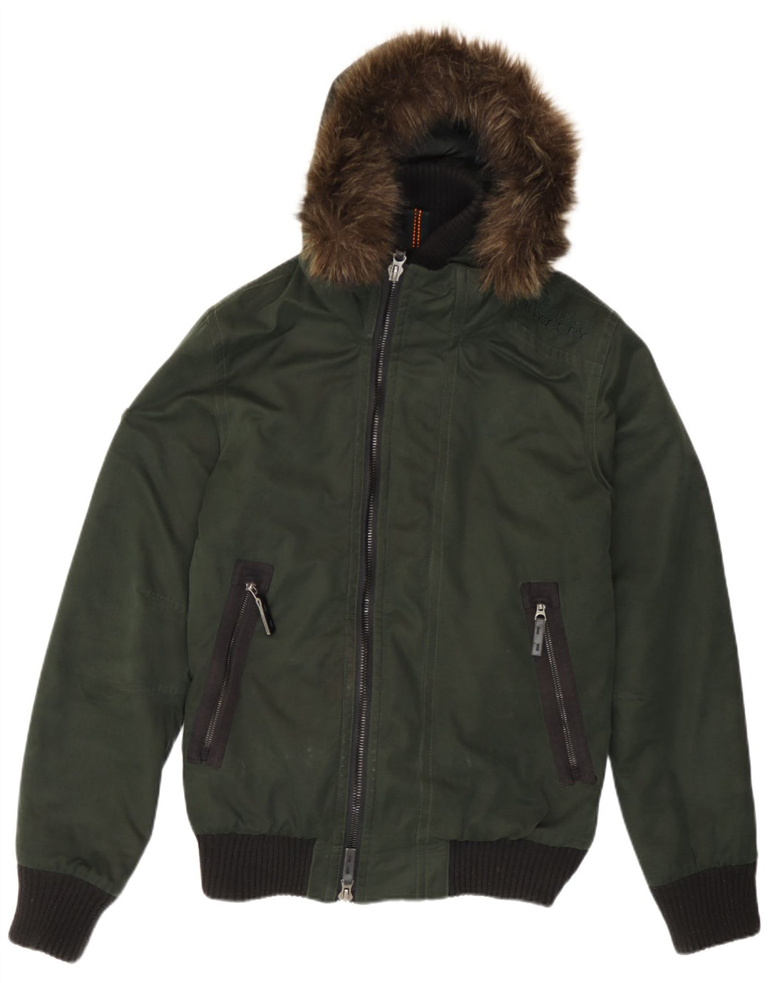 Superdry Herren-Bomberjacke mit Kapuze, UK 36, Größe S, grünes Farbblock-Polyester
