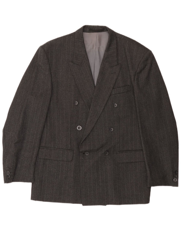 Vintage Herren Zweireiher Blazer Jacke EU 54 2XL Graue Nadelstreifenwolle
