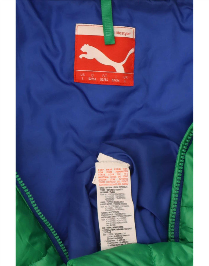 Puma Herren-Kapuzenjacke, gepolstert, Größe 40, groß, grünes Farbblock-Polyester