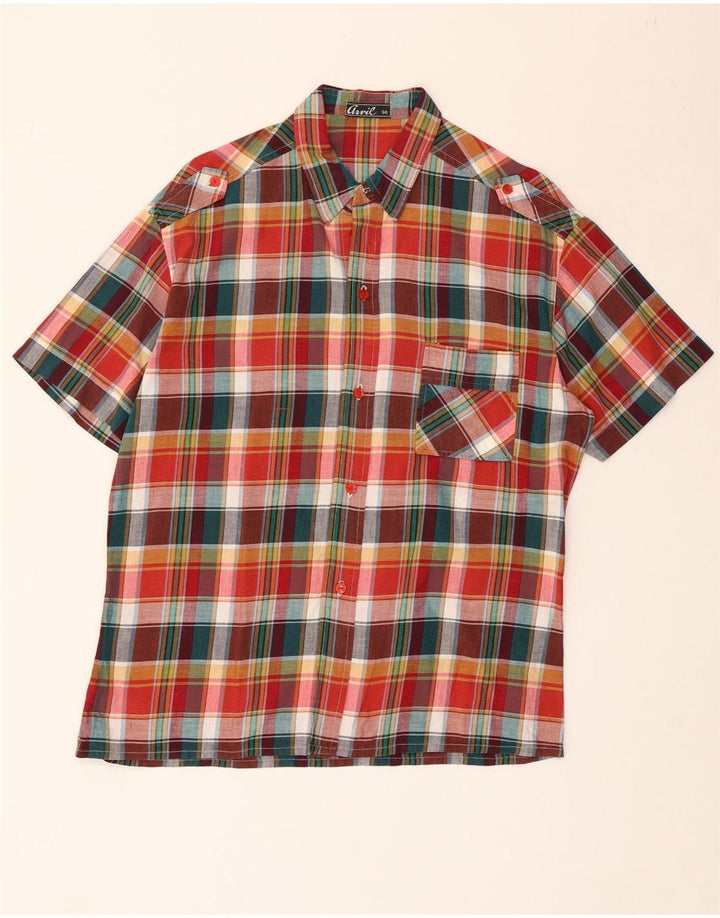 VINTAGE Herren-Militär-Kurzarmhemd IT 50 Medium Mehrfarbig kariert