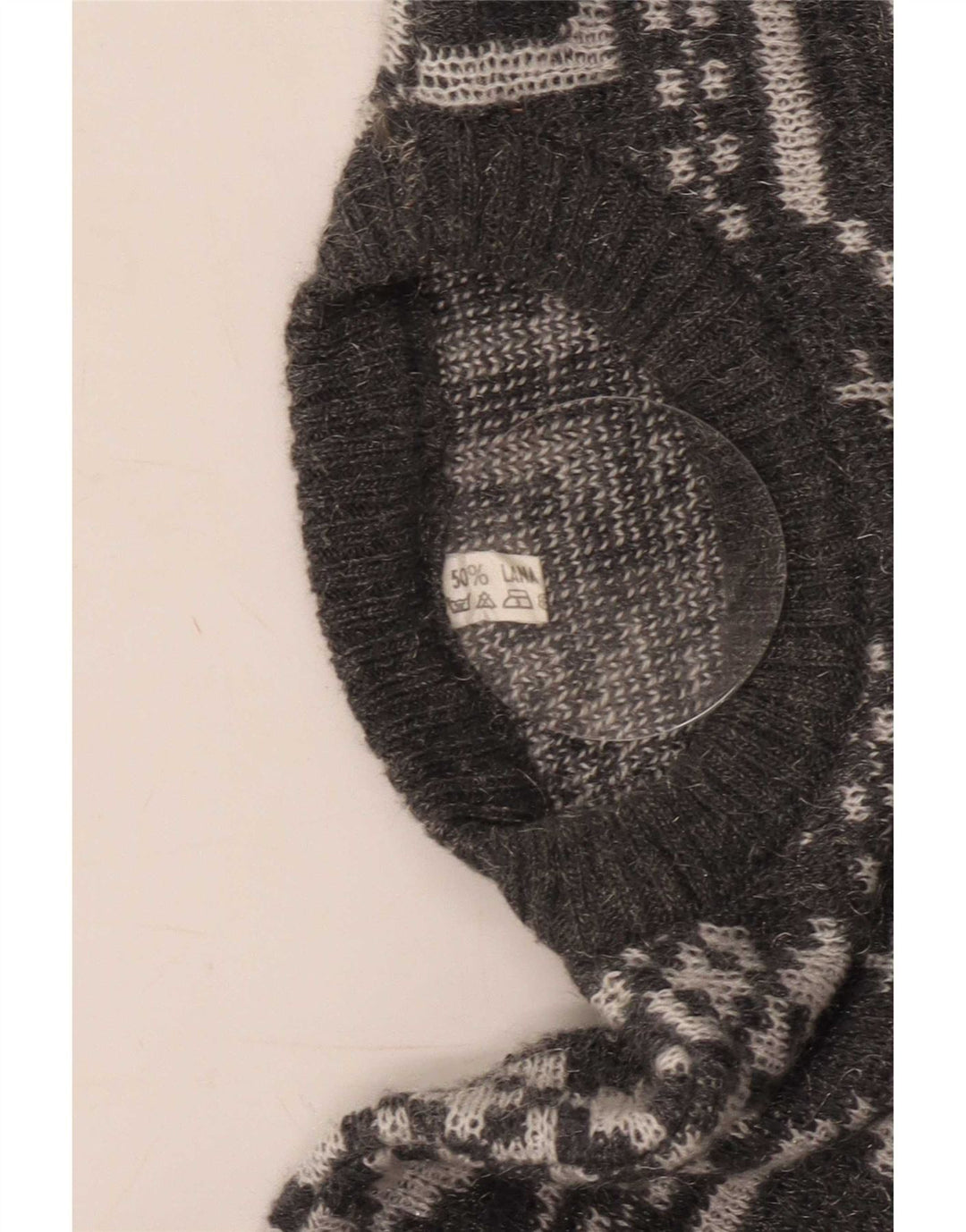 Vintage Herren-Pullover mit Rundhalsausschnitt, mittelgraue geometrische Wolle