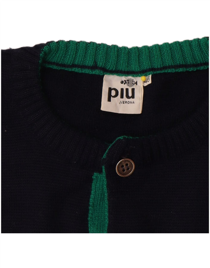 Piu Verona Herren-Pullover mit Rundhalsausschnitt, IT 46, kleine marineblaue Wolle