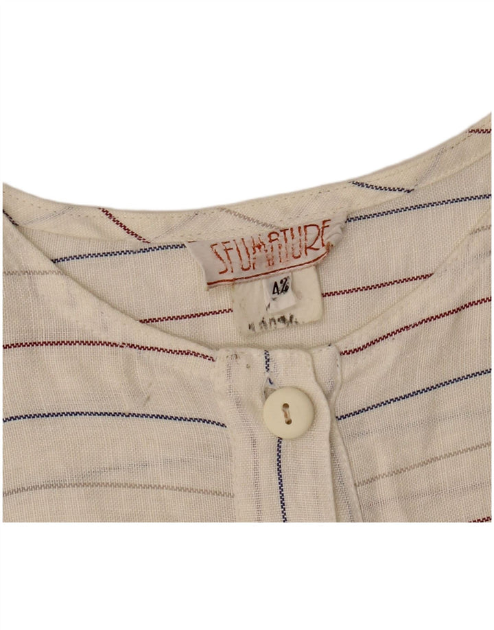 Vintage Damen Ärmelloses Etuikleid IT 42 Medium Off White gestreift